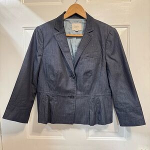 Ann Taylor LOFT Women's Chambray Blue Denim-look Blazer Size 8 Business